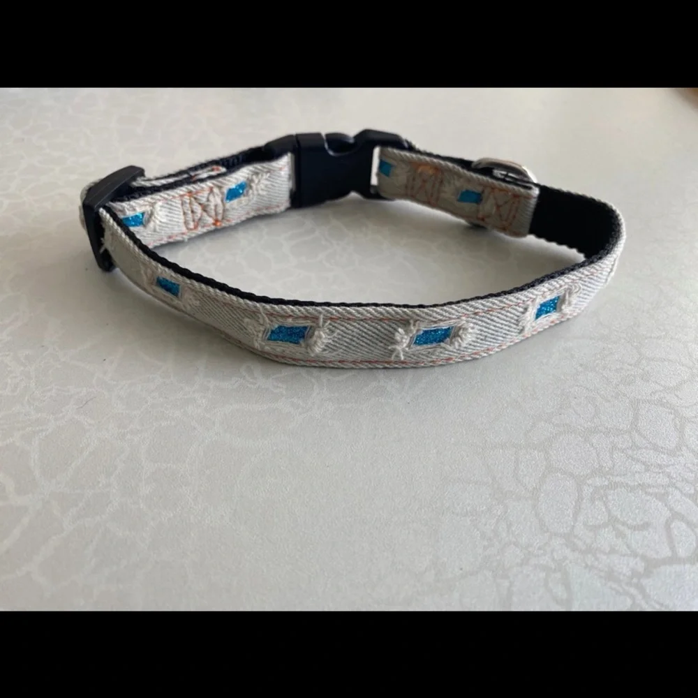 Small Distressed Denim Jean Fabric Dog Collar